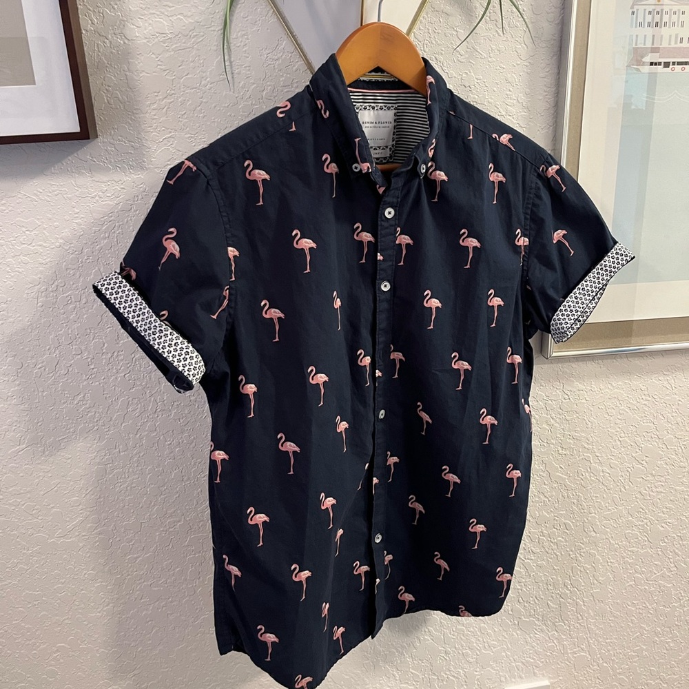 Denim & Flower Slim Fit Flamingo Shirt
